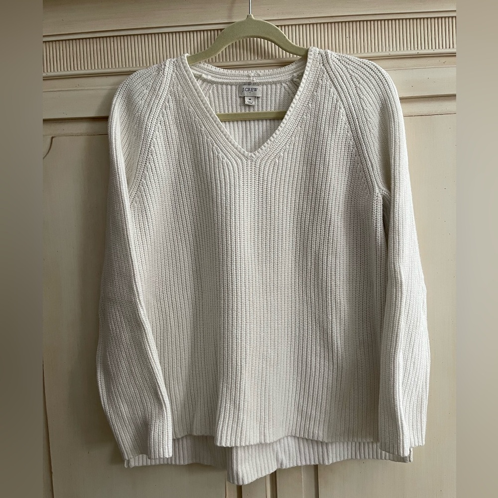 J. Crew White Cotton Sweater V-Neck Women’s Size M Preppy Tennis Classic